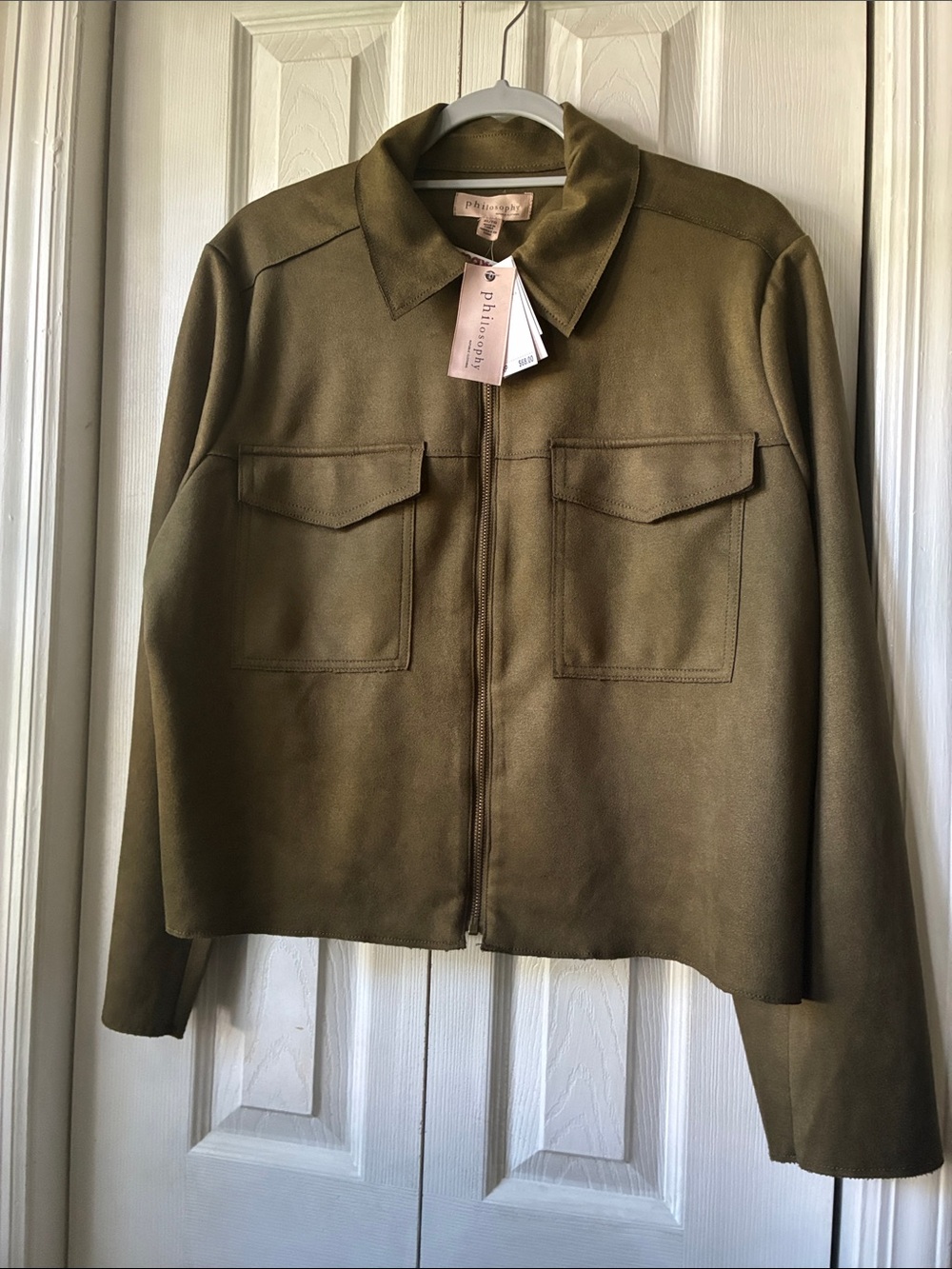 Philosophy Olive Green Utility Jacket with Front Zip